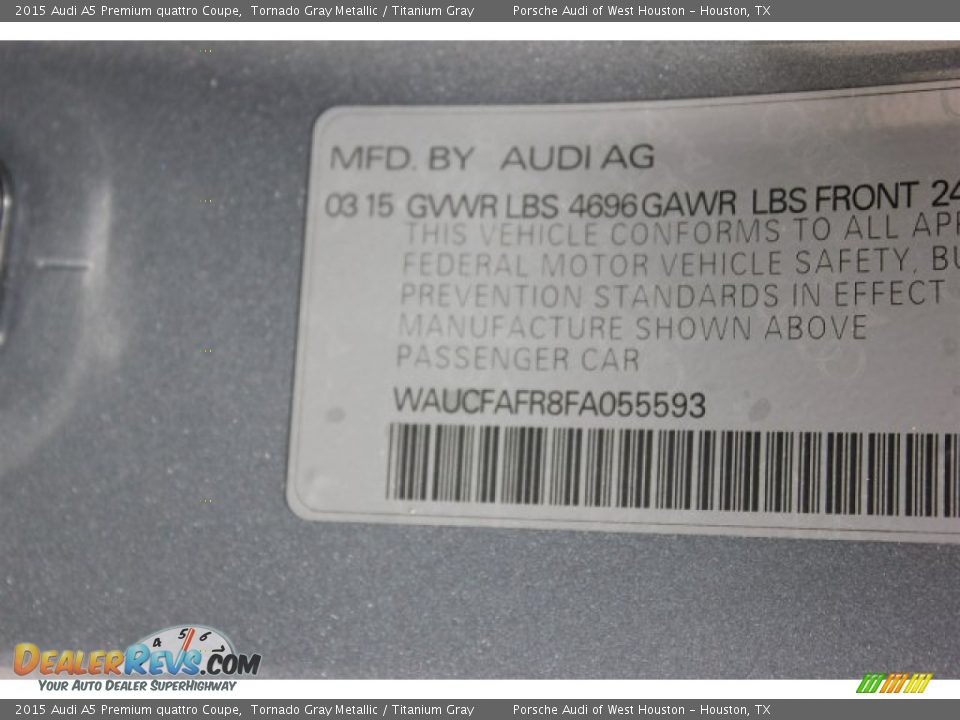 2015 Audi A5 Premium quattro Coupe Tornado Gray Metallic / Titanium Gray Photo #35