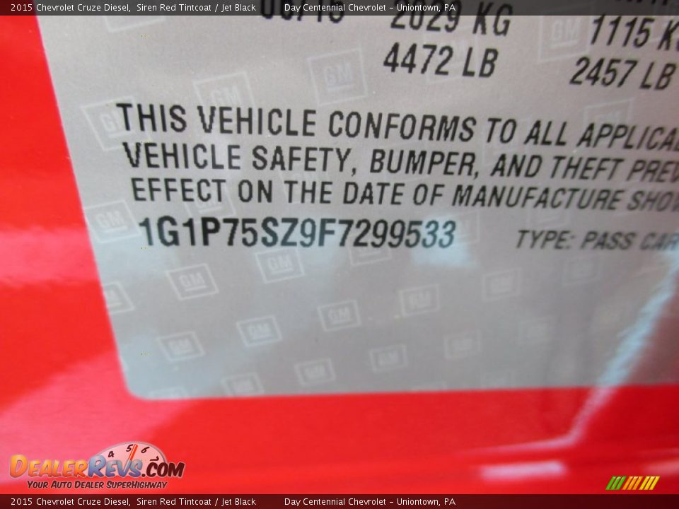 2015 Chevrolet Cruze Diesel Siren Red Tintcoat / Jet Black Photo #19
