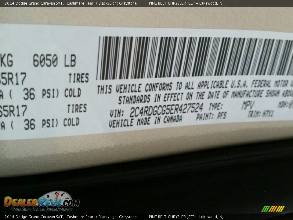 2014 Dodge Grand Caravan SXT Cashmere Pearl / Black/Light Graystone Photo #19