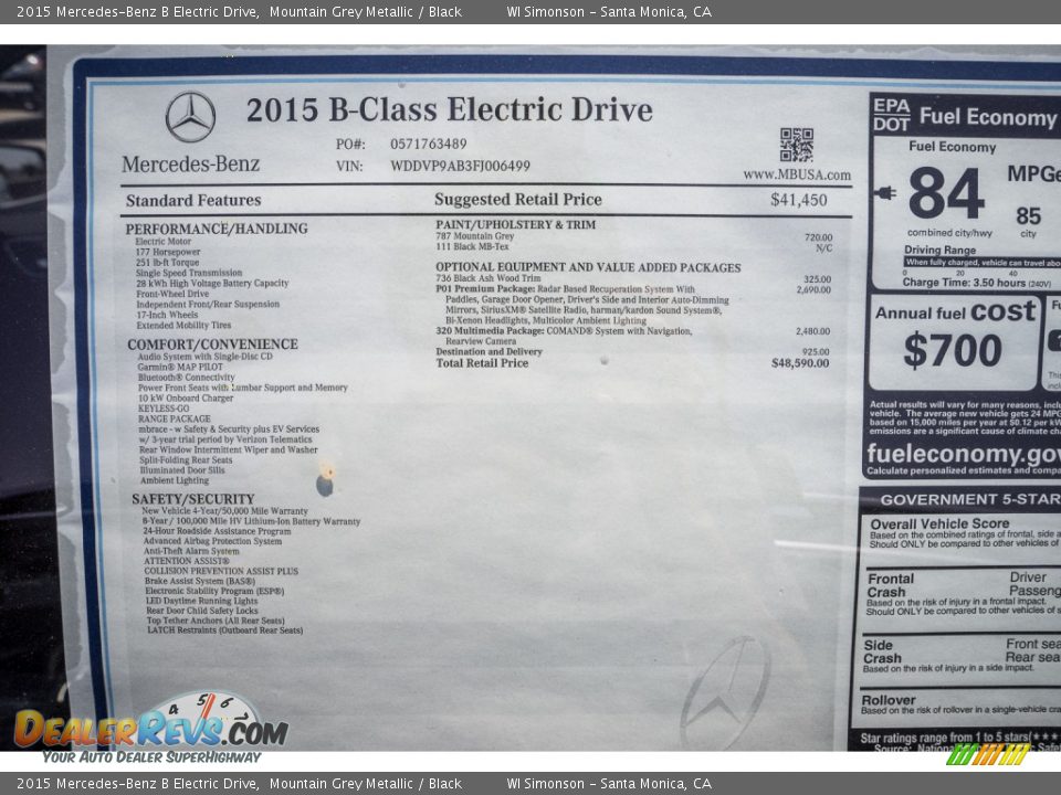 2015 Mercedes-Benz B Electric Drive Window Sticker Photo #11