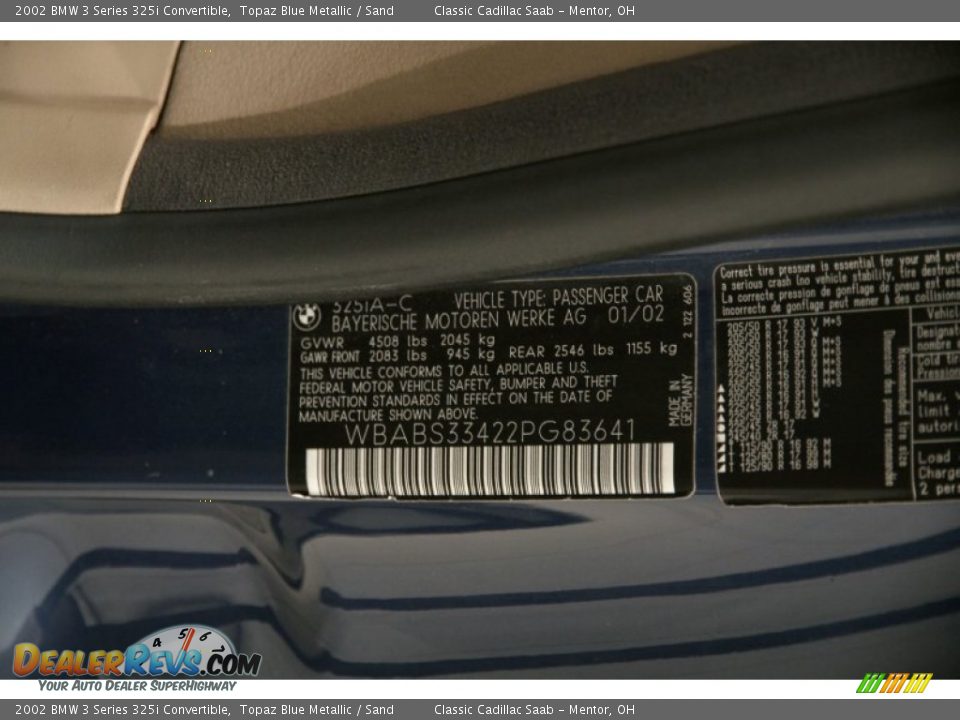 2002 BMW 3 Series 325i Convertible Topaz Blue Metallic / Sand Photo #19