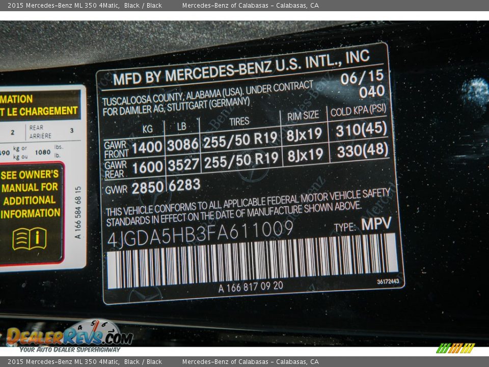 2015 Mercedes-Benz ML 350 4Matic Black / Black Photo #7