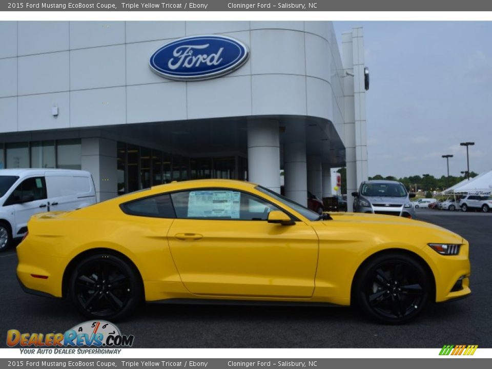 2015 Ford Mustang EcoBoost Coupe Triple Yellow Tricoat / Ebony Photo #2