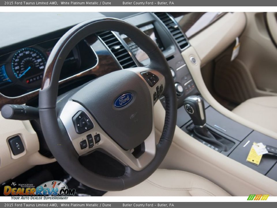 2015 Ford Taurus Limited AWD White Platinum Metallic / Dune Photo #7