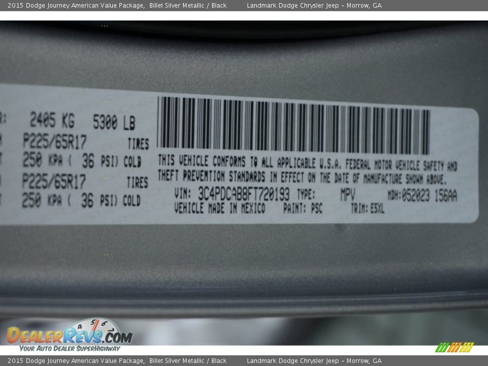 2015 Dodge Journey American Value Package Billet Silver Metallic / Black Photo #9