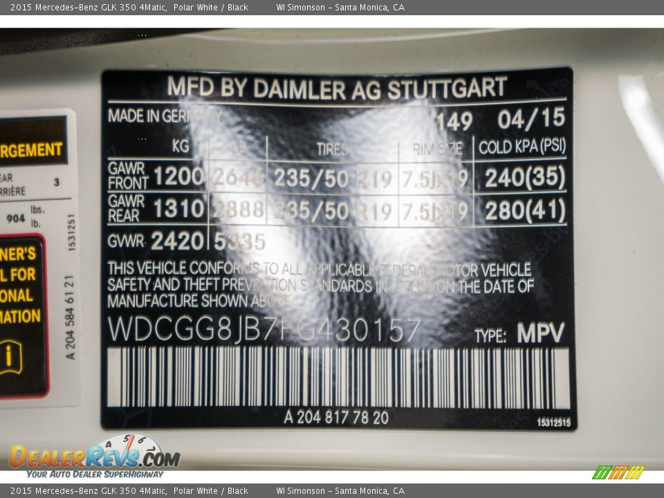 2015 Mercedes-Benz GLK 350 4Matic Polar White / Black Photo #7