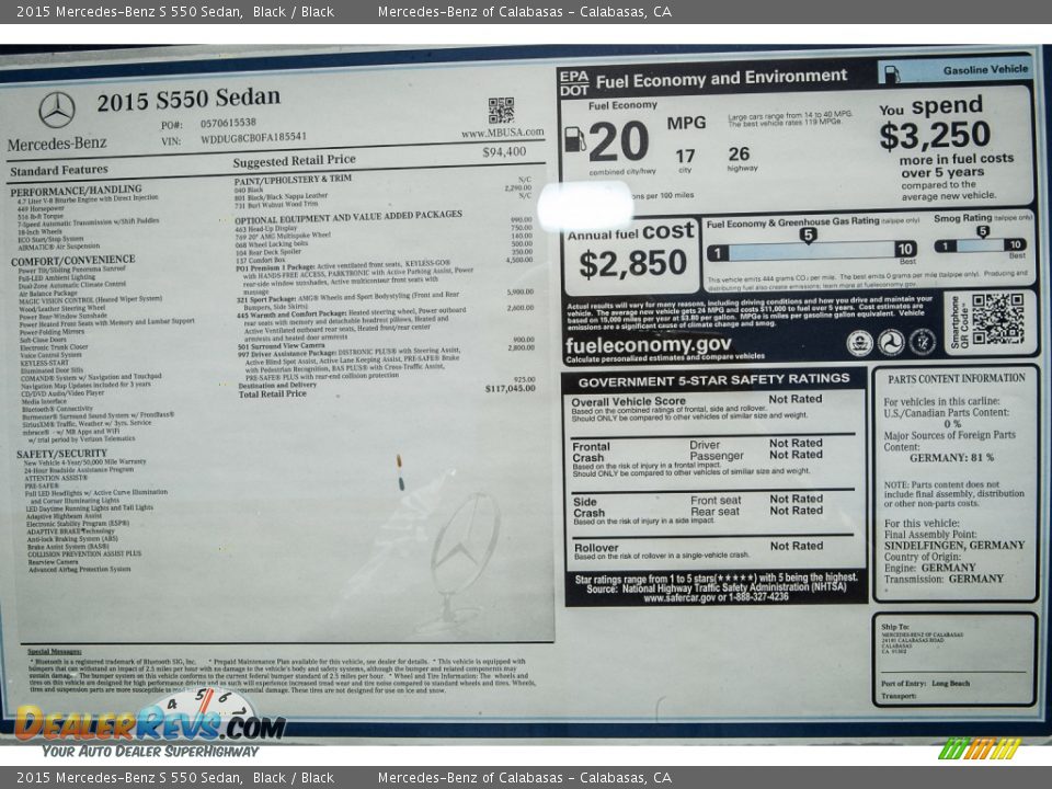 2015 Mercedes-Benz S 550 Sedan Black / Black Photo #11