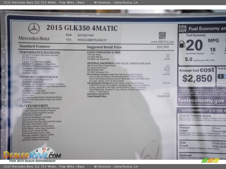 2015 Mercedes-Benz GLK 350 4Matic Polar White / Black Photo #11