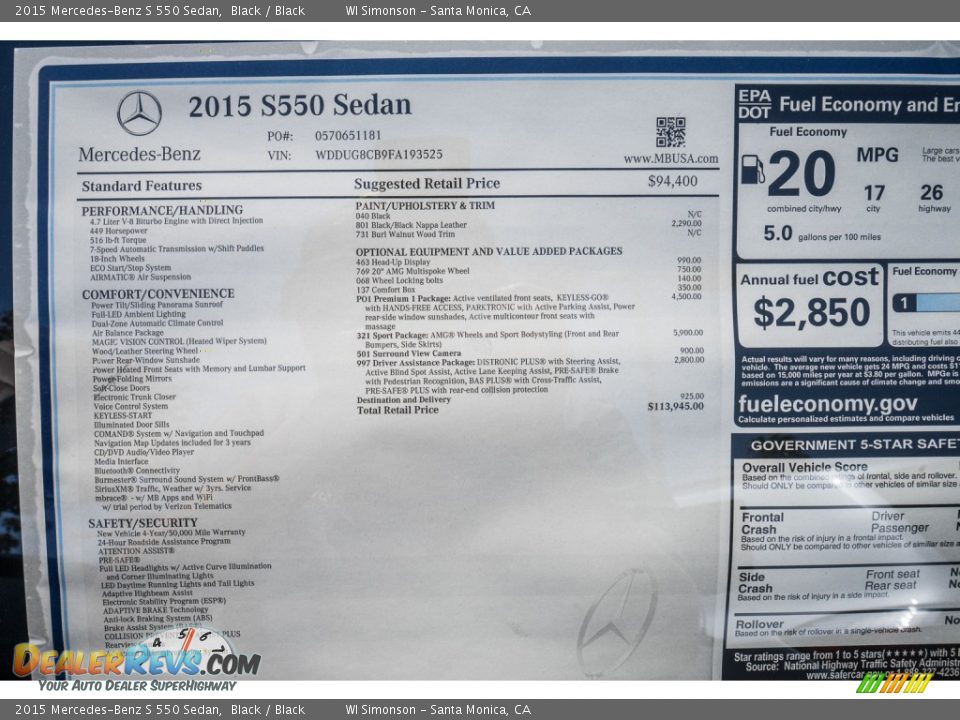 2015 Mercedes-Benz S 550 Sedan Black / Black Photo #11