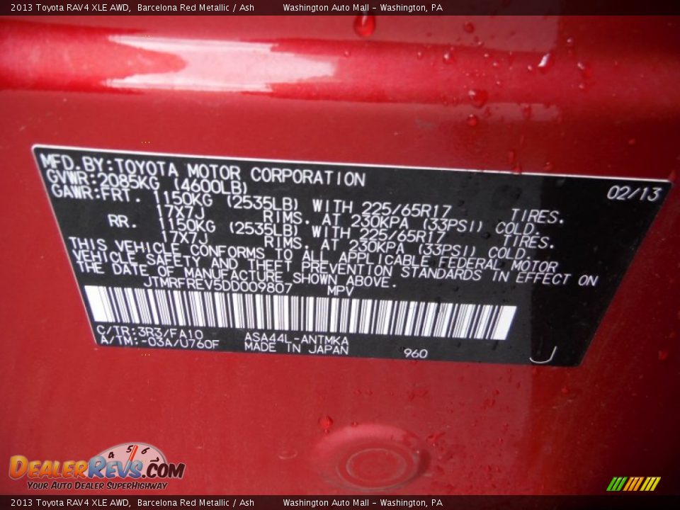 2013 Toyota RAV4 XLE AWD Barcelona Red Metallic / Ash Photo #19