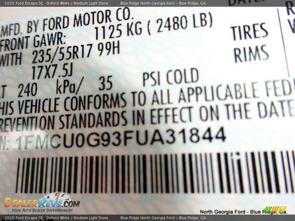 2015 Ford Escape SE Oxford White / Medium Light Stone Photo #34