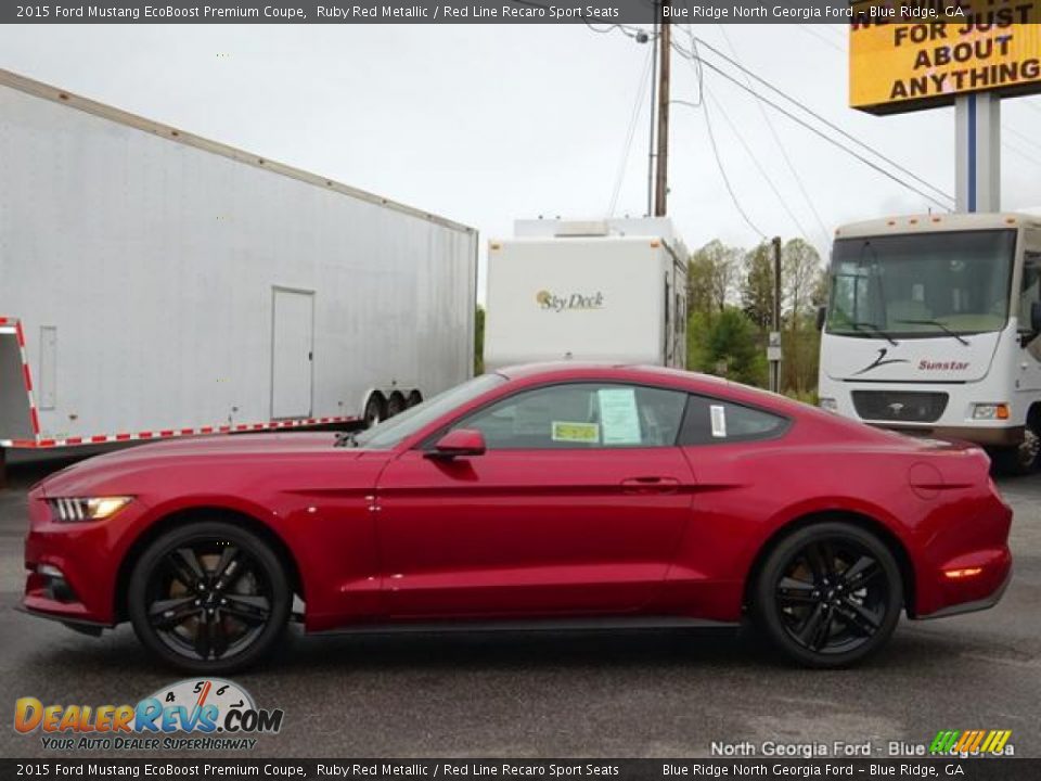 2015 Ford Mustang EcoBoost Premium Coupe Ruby Red Metallic / Red Line Recaro Sport Seats Photo #2