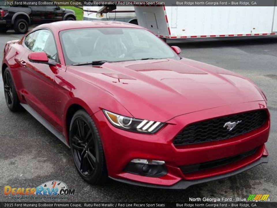 2015 Ford Mustang EcoBoost Premium Coupe Ruby Red Metallic / Red Line Recaro Sport Seats Photo #7