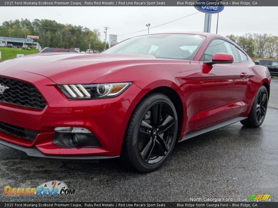 2015 Ford Mustang EcoBoost Premium Coupe Ruby Red Metallic / Red Line Recaro Sport Seats Photo #29