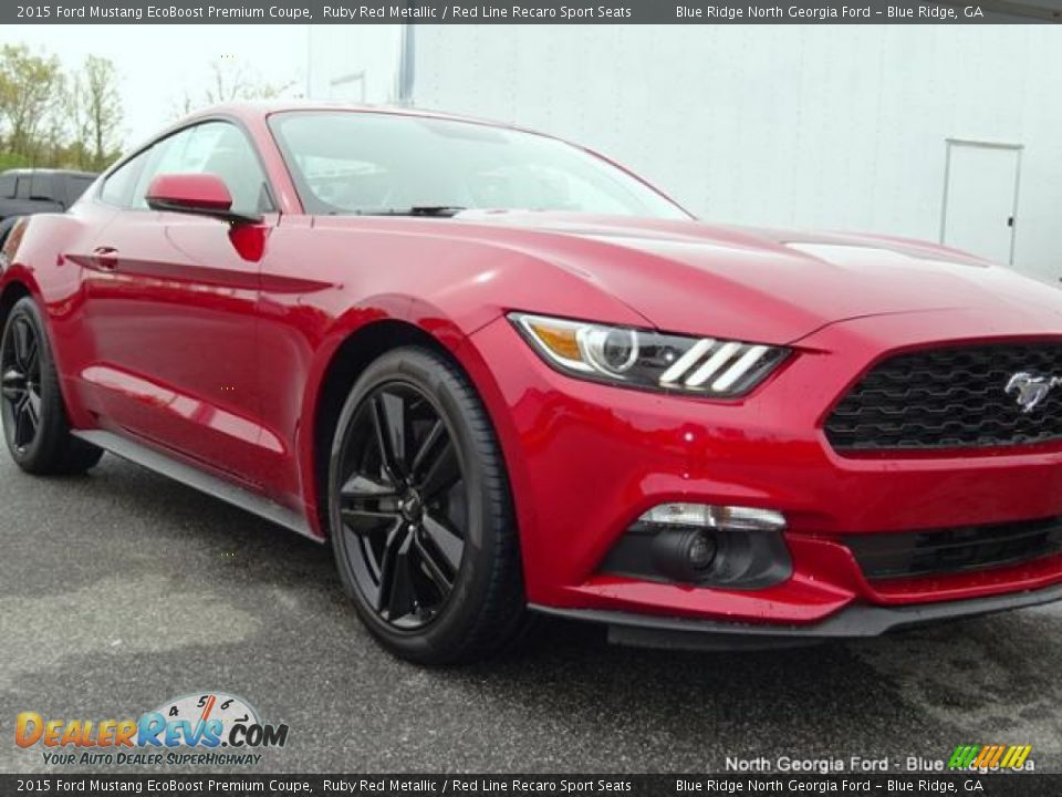 2015 Ford Mustang EcoBoost Premium Coupe Ruby Red Metallic / Red Line Recaro Sport Seats Photo #30