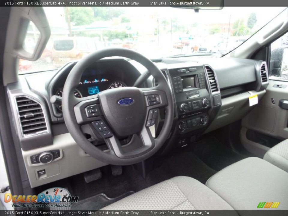 2015 Ford F150 XL SuperCab 4x4 Ingot Silver Metallic / Medium Earth Gray Photo #14