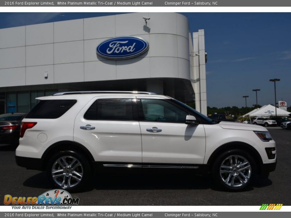 2016 Ford Explorer Limited White Platinum Metallic Tri-Coat / Medium Light Camel Photo #2