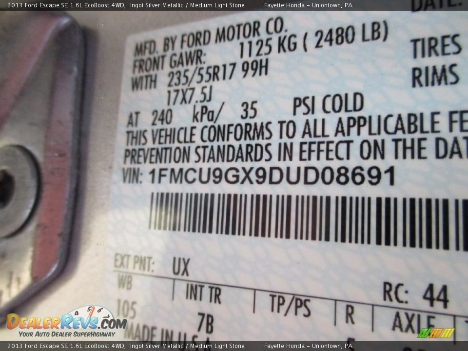 2013 Ford Escape SE 1.6L EcoBoost 4WD Ingot Silver Metallic / Medium Light Stone Photo #10