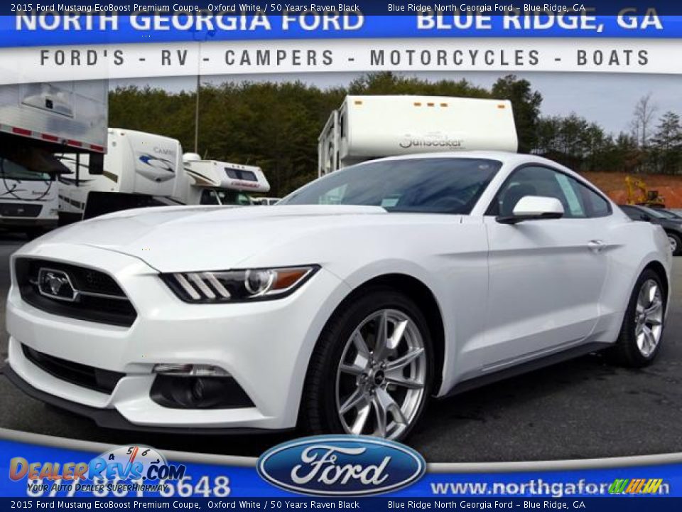 2015 Ford Mustang EcoBoost Premium Coupe Oxford White / 50 Years Raven Black Photo #1