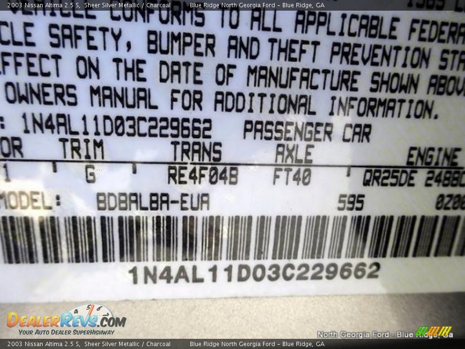 2003 Nissan Altima 2.5 S Sheer Silver Metallic / Charcoal Photo #23