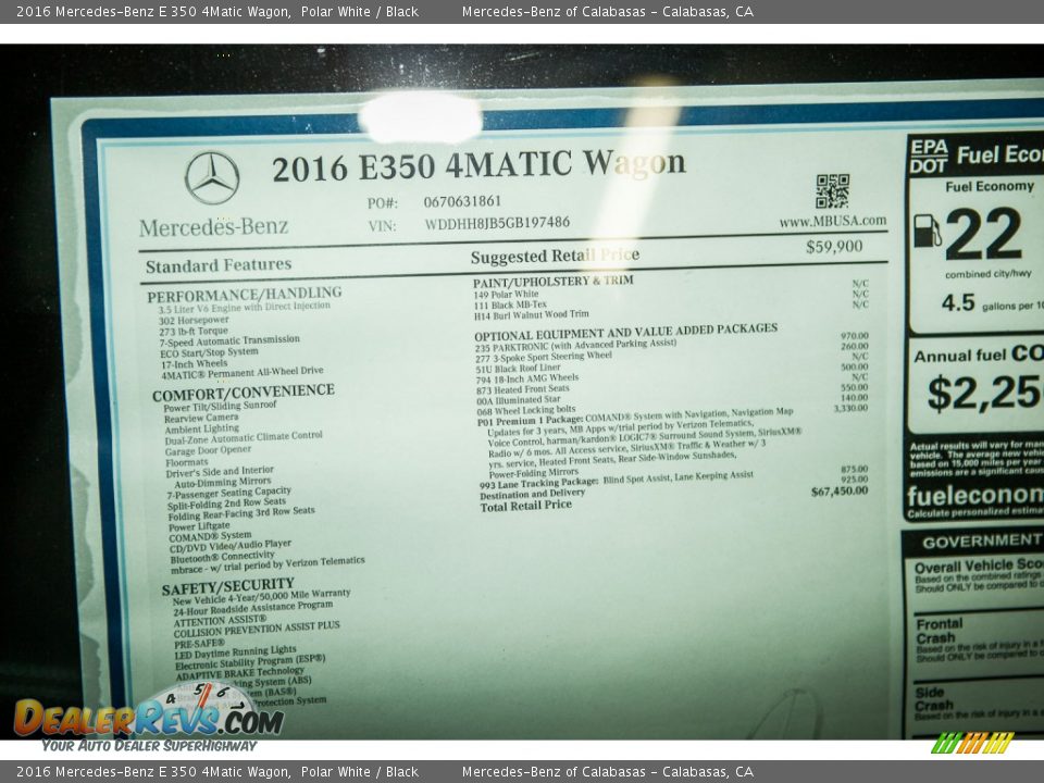 2016 Mercedes-Benz E 350 4Matic Wagon Window Sticker Photo #10