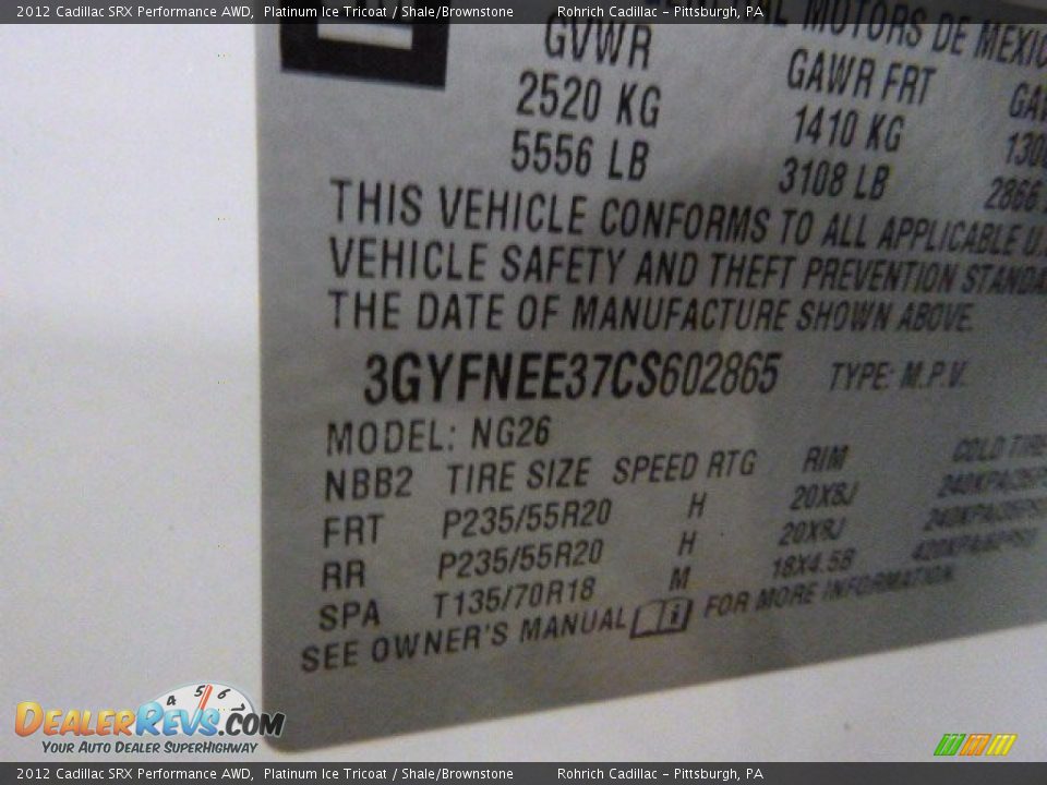 2012 Cadillac SRX Performance AWD Platinum Ice Tricoat / Shale/Brownstone Photo #25