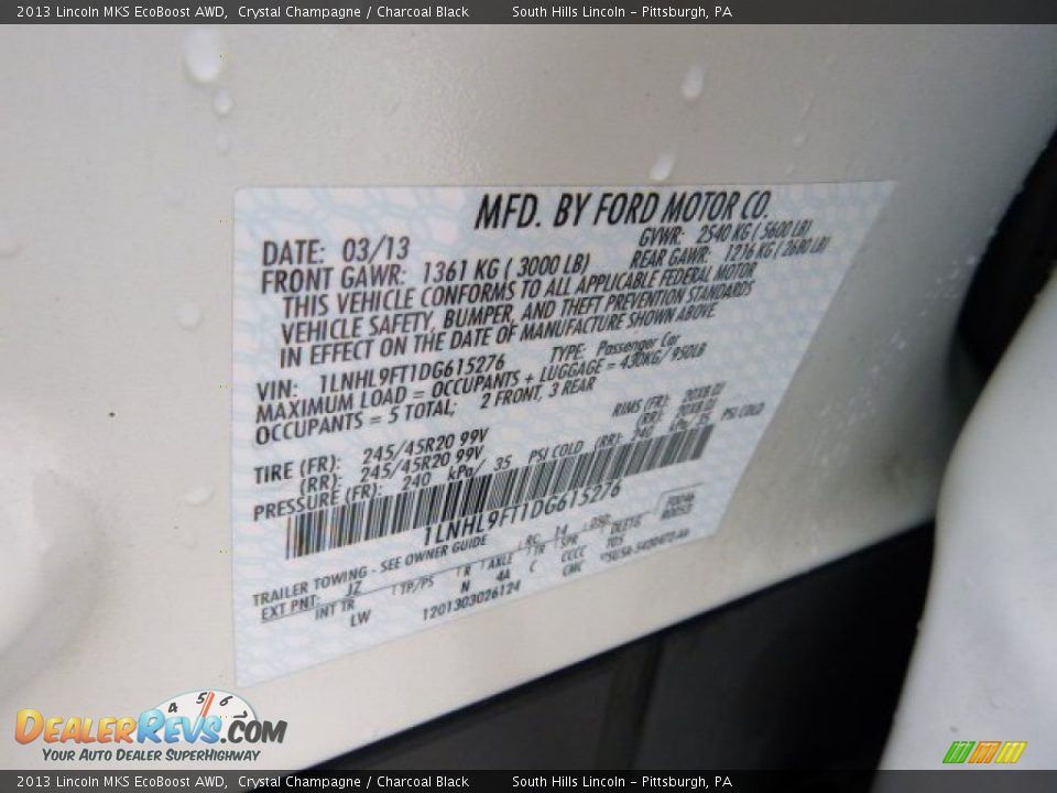 2013 Lincoln MKS EcoBoost AWD Crystal Champagne / Charcoal Black Photo #23
