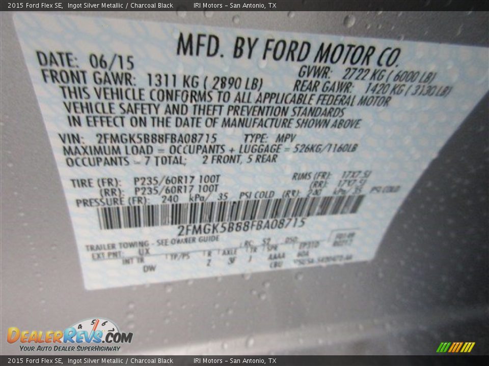 2015 Ford Flex SE Ingot Silver Metallic / Charcoal Black Photo #15