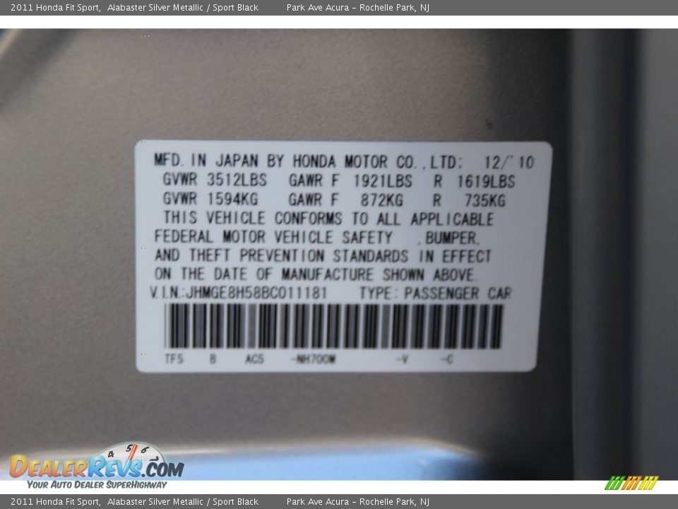 2011 Honda Fit Sport Alabaster Silver Metallic / Sport Black Photo #32