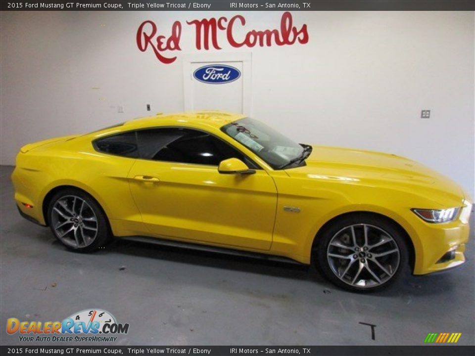 2015 Ford Mustang GT Premium Coupe Triple Yellow Tricoat / Ebony Photo #8