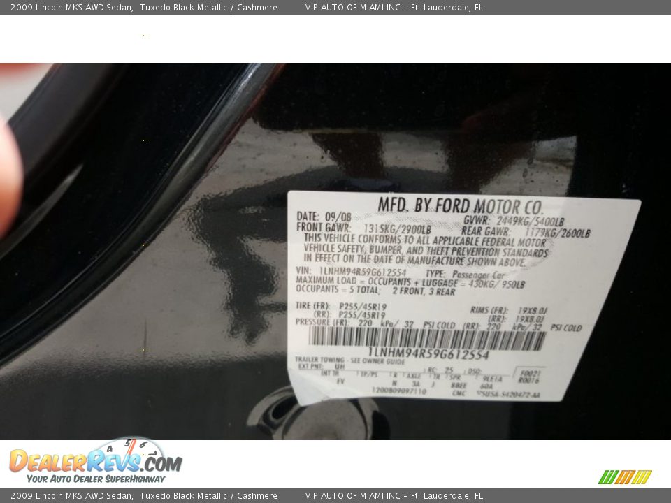 2009 Lincoln MKS AWD Sedan Tuxedo Black Metallic / Cashmere Photo #22