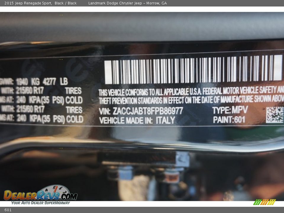 Jeep Color Code 601 Black