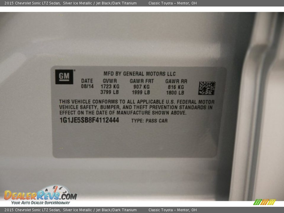 2015 Chevrolet Sonic LTZ Sedan Silver Ice Metallic / Jet Black/Dark Titanium Photo #19