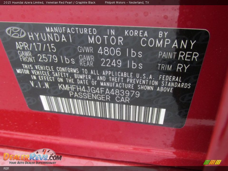 Hyundai Color Code RER Venetian Red Pearl