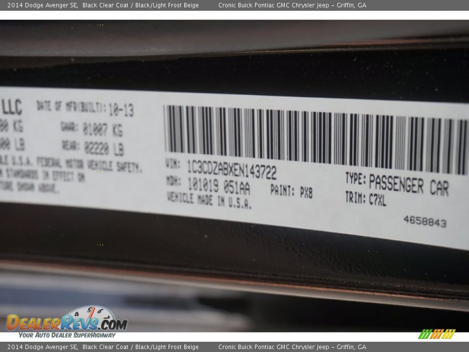 2014 Dodge Avenger SE Black Clear Coat / Black/Light Frost Beige Photo #20