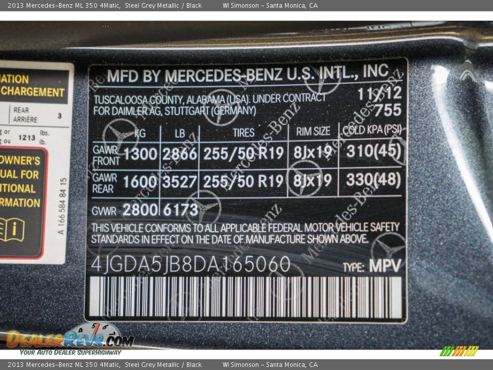 2013 Mercedes-Benz ML 350 4Matic Steel Grey Metallic / Black Photo #21