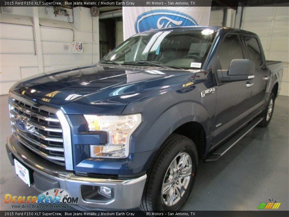 2015 Ford F150 XLT SuperCrew Blue Jeans Metallic / Medium Earth Gray Photo #3