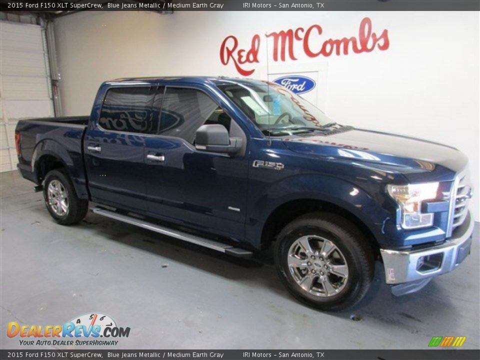 2015 Ford F150 XLT SuperCrew Blue Jeans Metallic / Medium Earth Gray Photo #8