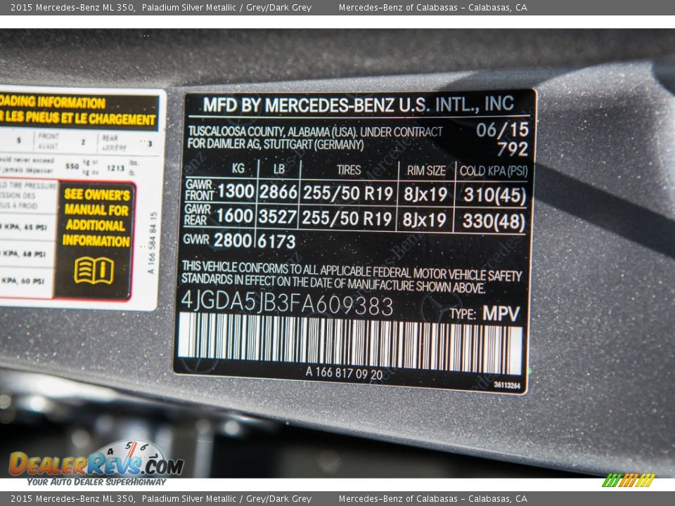 2015 Mercedes-Benz ML 350 Paladium Silver Metallic / Grey/Dark Grey Photo #8