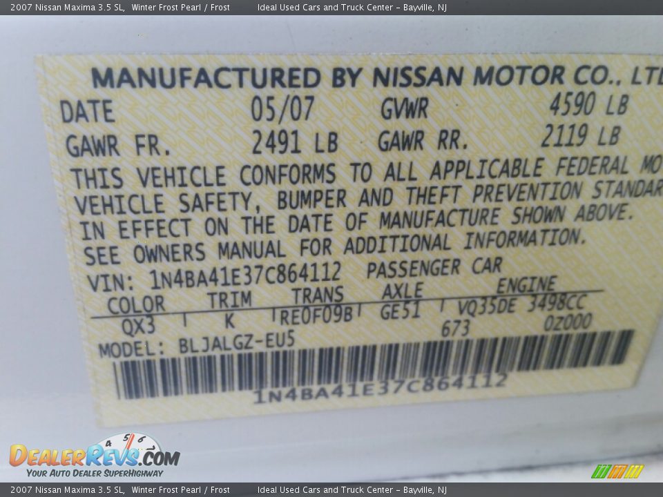 2007 Nissan Maxima 3.5 SL Winter Frost Pearl / Frost Photo #19