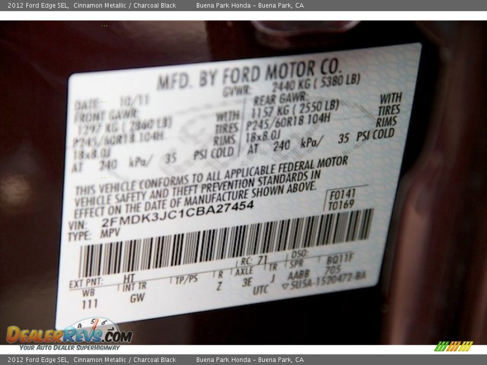 2012 Ford Edge SEL Cinnamon Metallic / Charcoal Black Photo #34