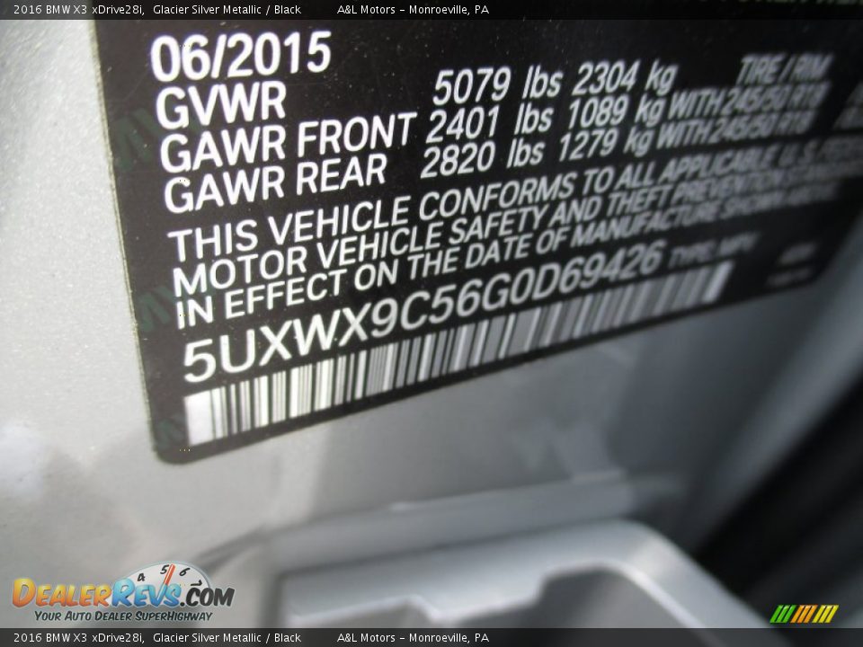 2016 BMW X3 xDrive28i Glacier Silver Metallic / Black Photo #19