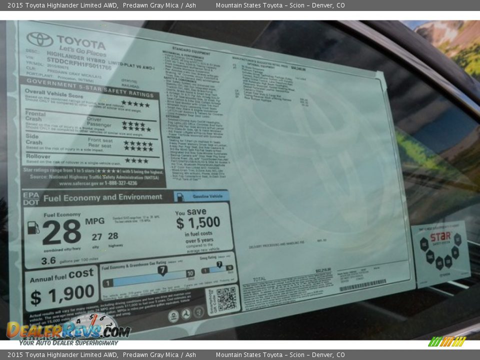 2015 Toyota Highlander Limited AWD Predawn Gray Mica / Ash Photo #11