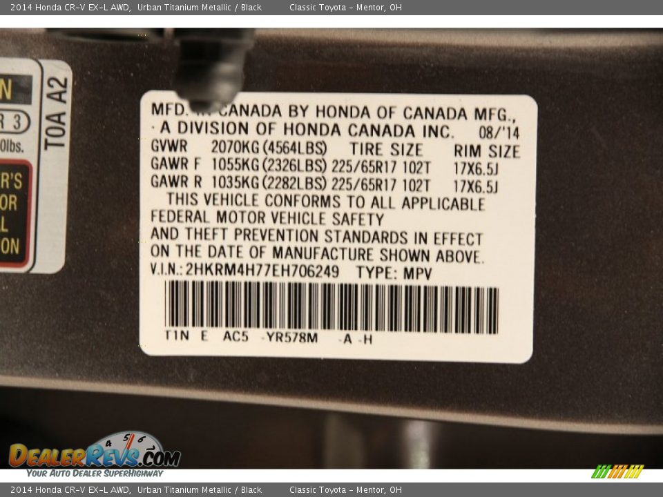 2014 Honda CR-V EX-L AWD Urban Titanium Metallic / Black Photo #19