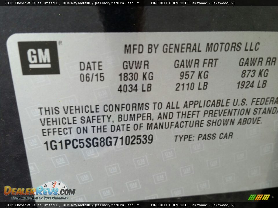 2016 Chevrolet Cruze Limited LS Blue Ray Metallic / Jet Black/Medium Titanium Photo #9