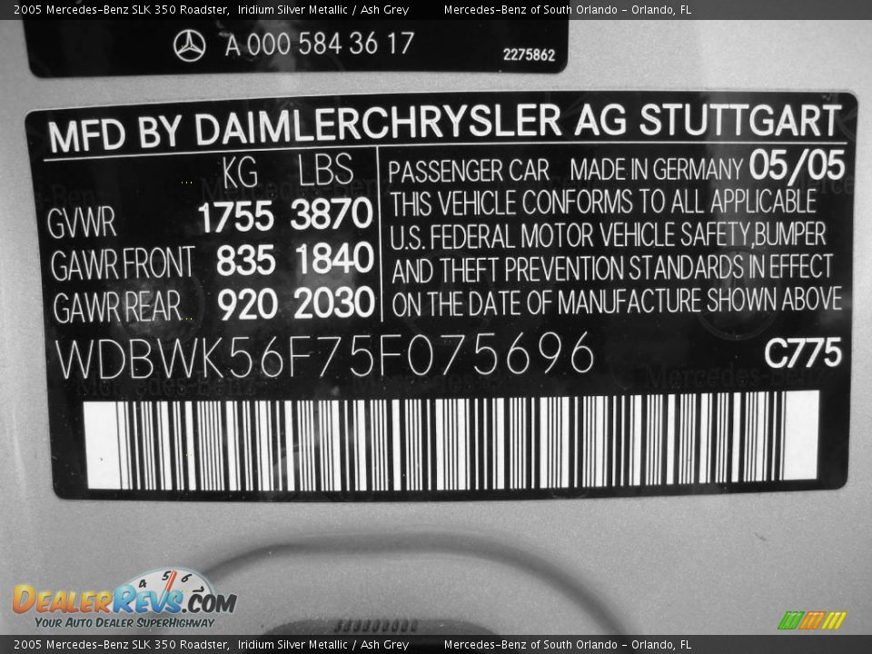 2005 Mercedes-Benz SLK 350 Roadster Iridium Silver Metallic / Ash Grey Photo #28