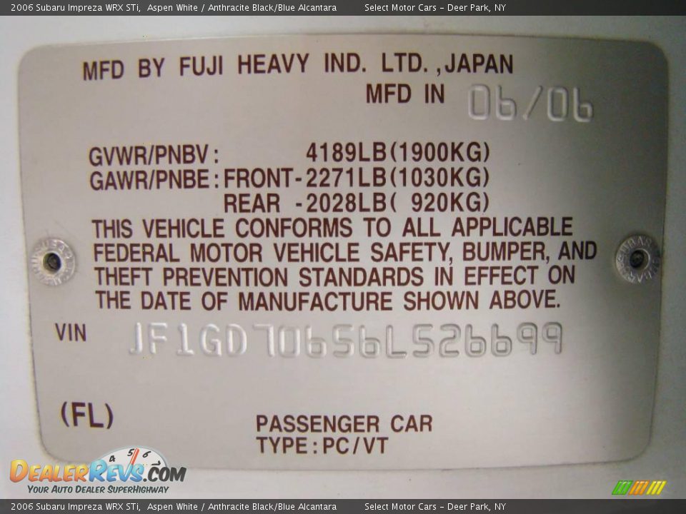 2006 Subaru Impreza WRX STi Aspen White / Anthracite Black/Blue Alcantara Photo #15