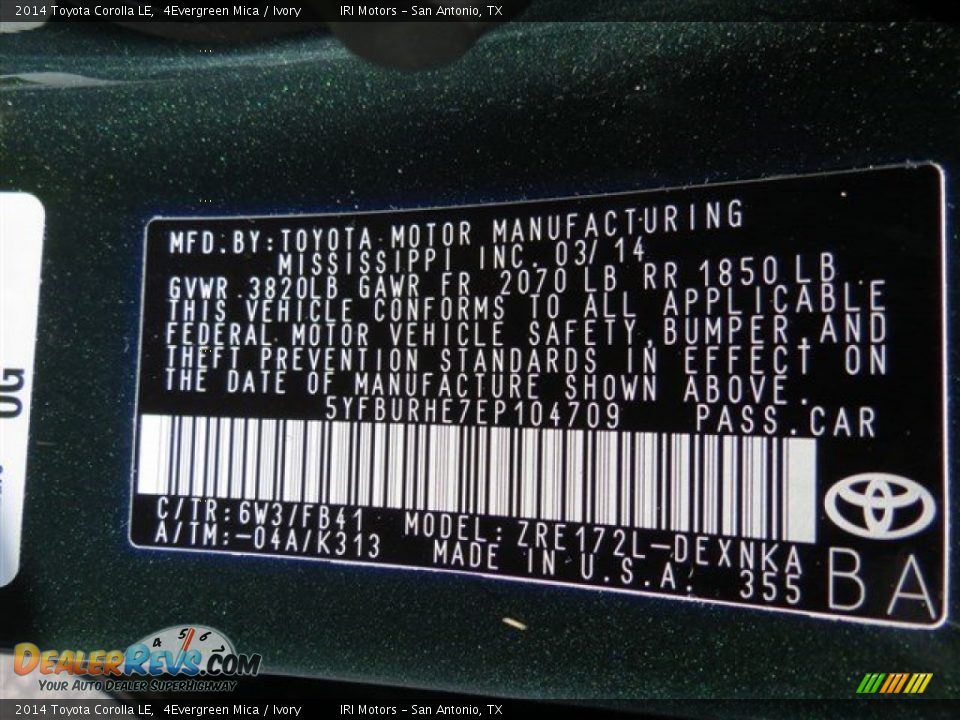 2014 Toyota Corolla LE 4Evergreen Mica / Ivory Photo #13