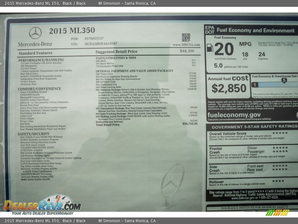 2015 Mercedes-Benz ML 350 Black / Black Photo #11