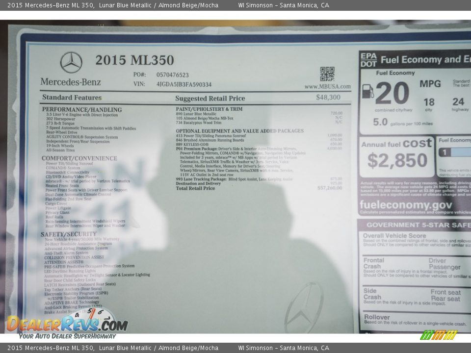 2015 Mercedes-Benz ML 350 Lunar Blue Metallic / Almond Beige/Mocha Photo #11